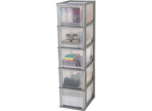 8716382183652 - Iris Ohyama - Kunststoff Schubladenbox mit 5 flachen Schubladen Silber Easy-Pull-System A4 A5 & A6 Format Schreibtisch Organizer für Büro