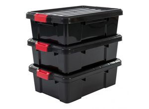 8716382185083 - 3er-Set Aufbewahrungsbox diy 25 l mit Clips stapelbar Garage - Power Box SK-230 - Schwarz - Iris Ohyama