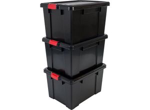 8716382185175 - 3er-Set Aufbewahrungsbox diy 68 l mit Clips stapelbar Garage - Power Box SK-700 - Schwarz - Iris Ohyama