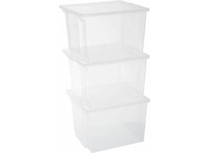 8716382191800 - Vielseitige Aufbewahrungsboxen 10L 3er-Set Transparent Leicht schließba Deckel Stapelbar Plastik Für Schrank Regale Organisation Kleidung