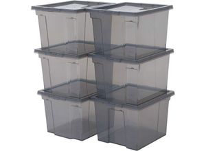 8716382191831 - Iris Ohyama - Vielseitige Aufbewahrungsboxen 10L 6er-Set Grau Leicht schließba Deckel Stapelbar Plastik Für Schrank Regale Organisation