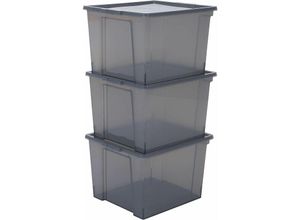 8716382191862 - Iris Ohyama - Vielseitige Aufbewahrungsboxen 30L 3er-Set Grau Leicht schließba Deckel Stapelbar Plastik Für Schrank Regale Organisation