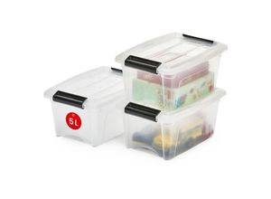 8716382192791 - Iris Ohyama - Aufbewahrungsboxen mit Deckel 5L 3er-Set Transparent Sicherer Verschluss Stapelbar Griffe Schlafzimmer Schrank Büro