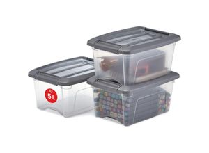 8716382192807 - Iris Ohyama Aufbewahrungsboxen mit Deckel 5L 3er-Set Silber Sicherer Verschluss Stapelbar Griffe Schlafzimmer Schrank Büro Organisation