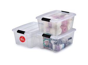 8716382192838 - 3er-Set Aufbewahrungsboxen 15 l mit Clips stapelbar Wohnzimmer Schlafzimmer Garage - New Top Box NTB-15 - Transparent - Iris Ohyama