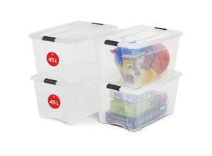 8716382192937 - 4er-Set Aufbewahrungsboxen 45 l mit Clips stapelbar Wohnzimmer Schlafzimmer Garage - New Top Box NTB-45 - Transparent - Iris Ohyama