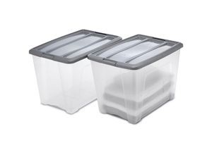 8716382192968 - 2er-Set Aufbewahrungsboxen 60 l mit Clips stapelbar Wohnzimmer Schlafzimmer Garage - New Top Box NTB-60 - Grau   Transparent - Iris Ohyama