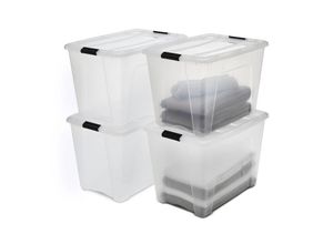 8716382192975 - Aufbewahrungsboxen mit Deckel 60L 4er-Set Transparent Sicherer Verschluss Stapelbar Griffe für Schlafzimmer Schrank Organisation BPA-freies