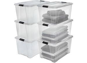 8716382198922 - 6er-Set Aufbewahrungsboxen 45 l mit Clips stapelbar Wohnzimmer Schlafzimmer Garage - New Top Box NTB-45 - Transparent - Iris Ohyama