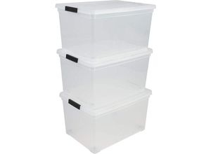 8716382204180 - Iris Ohyama - Aufbewahrungsbox aus Kunststoff 50 l Büro-Aufbewahrungsbox 3er-Set NCS-320 transparent stapelbar Verschlussclips – B54 x T395 x