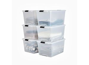 8716382211898 - Iris Ohyama - Aufbewahrungsbox aus Kunststoff 45 l Büro-Aufbewahrungsbox 6er-Set TBH-45 transparent stapelbar Verschlussclips – B39 x T57 x H30