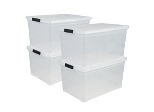 8716382211959 - Iris Ohyama - Aufbewahrungsbox aus Kunststoff 50 l Büro-Aufbewahrungsbox 4er-Set NCS-320 transparent stapelbar Verschlussclips – B54 x T395 x