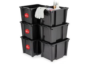 8716382211997 - Iris Ohyama - Kunststoff-Aufbewahrungsbox 45 l Garagen-Aufbewahrungsbox 6er-Set HB-15 Schwarz stapelbar ohne Deckel – L35 x T265 x H22 cm