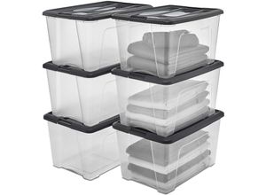 8716382212260 - Aufbewahrungsbox aus Kunststoff 45 l Garagen-Aufbewahrungsbox 6er-Set BPA-frei NTB-45 Schwarz stapelbar Verschlussclips – B58 x T395 x H30 cm