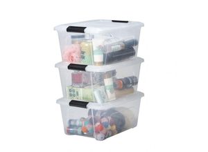 8716382212987 - Iris Ohyama - Aufbewahrungsbox aus Kunststoff 15 l Büro-Aufbewahrungsbox 3er-Set DDNTB-15 transparent stapelbar Verschlussclips – B395 x T29 x