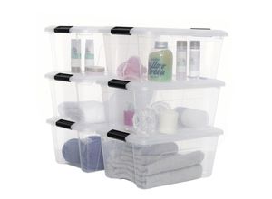 8716382212994 - Iris Ohyama - Aufbewahrungsbox aus Kunststoff 15 l Büro-Aufbewahrungsbox 6er-Set DDNTB-15 transparent stapelbar Verschlussclips – B395 x T29 x