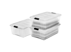 8716382213007 - Iris Ohyama Aufbewahrungsbox aus Kunststoff 30 l Büro-Aufbewahrungsbox 3er-Set DDNTB-30 transparent stapelbar Verschlussclips – B58 x T395 x