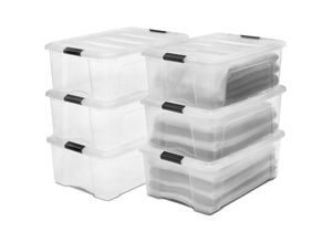 8716382213014 - Aufbewahrungsbox aus Kunststoff 30 l Büro-Aufbewahrungsbox 6er-Set DDNTB-30 transparent stapelbar Verschlussclips – B58 x T395 x H21 cm - Iris