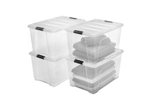 8716382213021 - Iris Ohyama - Aufbewahrungsbox aus Kunststoff 45 l Büro-Aufbewahrungsbox 4er-Set DDNTB-45 transparent stapelbar Verschlussclips – B58 x T395 x