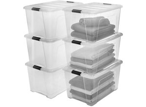 8716382213038 - Iris Ohyama - Aufbewahrungsbox aus Kunststoff 45 l Büro-Aufbewahrungsbox 6er-Set DDNTB-45 transparent stapelbar Verschlussclips – B58 x T395 x