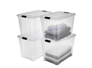 8716382213069 - Iris Ohyama - Aufbewahrungsbox aus Kunststoff 60 l Büro-Aufbewahrungsbox 4er-Set DDNTB-60 transparent stapelbar Verschlussclips – B58 x T395 x