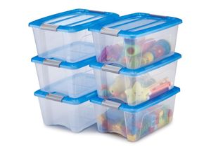 8716382213366 - Iris Ohyama Aufbewahrungsbox aus Kunststoff 15 l Büro-Aufbewahrungsbox 6er-Set BPA-frei NTB-15 blau stapelbar Verschlussclips – B395 x T29 x