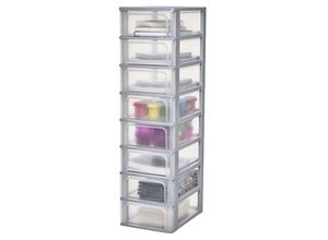 8716382215506 - Iris Ohyama - Kunststoff Schubladenbox mit 8 flachen Schubladen Grau Easy-Pull-System A4 A5 & A6 Format Schreibtisch Organizer für Büro Schule