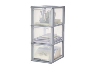 8716382215551 - Iris Ohyama Kunststoff Schubladenbox mit 3 tiefen Schubladen Grau Easy-Pull-System A4 A5 & A6 Format Schreibtisch Organizer für Büro Schule