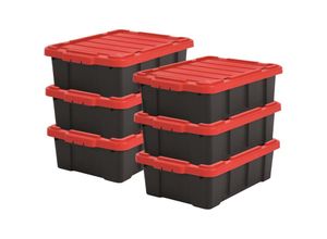 8716382216282 - Iris Ohyama - Heavy Duty Organisation Boxes 25L 6er-Set Rot Kompakt Robust Stapelbar Aufbewahrungsbox Für Garage Regale Umzug Plastik