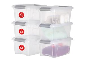 8716382216671 - Iris Ohyama - 6er-Set Aufbewahrungsboxen aus Kunststoff mit Deckel Klein Stapelbare Mini-Vorratsdosen 5L BPA-frei Spielzimmer Transparent  