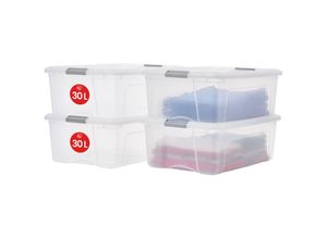 8716382216695 - Iris Ohyama - 4er-Set Aufbewahrungsboxen aus Kunststoff mit Deckel Große stapelbare Aufbewahrungsboxen 30L BPA-frei Waschraum Transparent  