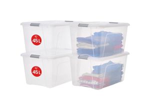 8716382216701 - Iris Ohyama - 4er-Set Kunststoff-Aufbewahrungsboxen mit Deckel Große stapelbare Aufbewahrungsboxen 45L BPA-frei Waschküche Büro Transparent  