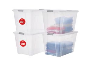 8716382216718 - Iris Ohyama - 4er-Set Aufbewahrungsboxen aus Kunststoff mit Deckel Große stapelbare Aufbewahrungsboxen 60L BPA-frei Waschküche Büro Transparent