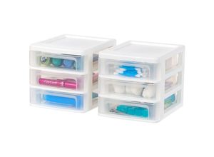 8716382217739 - Iris Ohyama - Kunststoff-Aufbewahrungsturm 3 kleine Schubladen 2er-Set Weiß Leicht zu öffnen A5-Format Möbel Organizer für Büro Schulbedarf