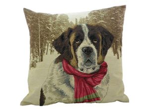 8716522027822 - Kissen - Hunde im Winter Bernhardiner mit Schal ca 45x45 cm Landhaus Zierkissen