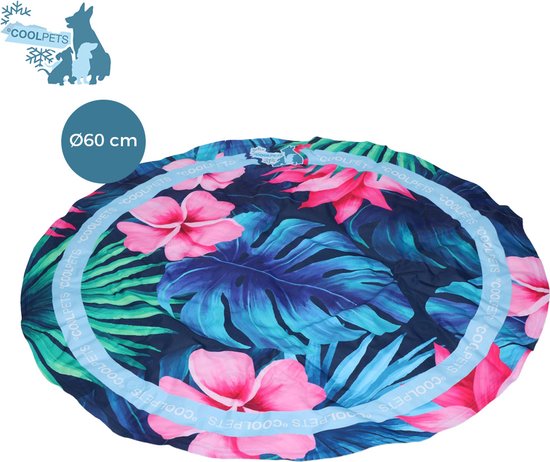 8716759608337 - CoolPets Tropical Premium Kühlmatte Hund - Rund - 60 cm - Rutschfest und Nicht-fließend Kühlgel - Blumenmuster