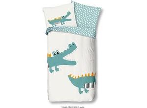 8717285181219 - Kinderbettwäsche GOOD MORNING Crocodile Bettwäsche Gr B L 135 cm x 200 cm 1 St 1 St Renforcé B L 80 cm x 80 cm blau (weiß grünblau multi) 100% Baumwolle 135x200 Reißverschluss Wendeoptik Kind Krokodil