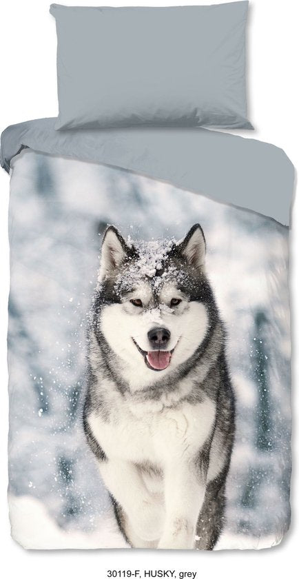 8717285193113 - Bettbezug Husky Hund - Grau - (240x200 220 cm) - Baumwolle Flanell