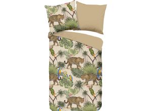 8717285208459 - Wendebettwäsche GOOD MORNING Tropical Bettwäsche Gr B L 155 cm x 220 cm (1 St) B L 80 cm x 80 cm (1 St) Renforcé beige (sand) Renforcé-Bettwäsche mit Leoparden