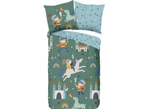 8717285209166 - Kinderbettwäsche GOOD MORNING Knights Bettwäsche Gr B L 135 cm x 200 cm 1 St 1 St Renforcé B L 80 cm x 80 cm bunt (multi) Baumwolle 135x200 Reißverschluss Wende Kind Junge Ritter Grün