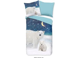 8717285213163 - Kinderbettwäsche GOOD MORNING Polarbear Landscape Bettwäsche Gr B L 135 cm x 200 cm (1 St) B L 80 cm x 80 cm (1 St) Flanell-Biber blau (blau weiß multi) Bettwäsche 135x200 cm 100% Baumwolle Flanell (Biber)