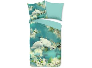 8717285218908 - Wendebettwäsche GOOD MORNING Loving Bettwäsche Gr B L 155 cm x 220 cm 1 St 1 St Renforcé B L 80 cm x 80 cm blau (aqua) 100% Baumwolle 135x200 Reißverschluss Wendeoptik Taube Türkis