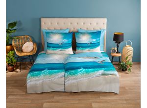 8717285219097 - Wendebettwäsche GOOD MORNING Sealife Bettwäsche Gr B L 200 cm x 200 cm 1 St 2 St Renforcé B L 80 cm x 80 cm & 80 cm x 80 cm bunt (multi) 100% Baumwolle 135x200 Reißverschluss Wendeoptik Strand Meer Blau