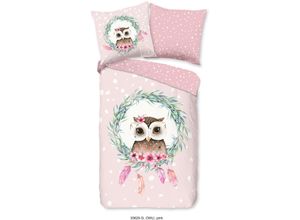 8717285221915 - Kinderbettwäsche GOOD MORNING Owli Bettwäsche Gr B L 135 cm x 200 cm 1 St 1 St Renforcé B L 80 cm x 80 cm rosa Baumwolle 135x200 Reißverschluss Wende Kind Mädchen Rosa Eule