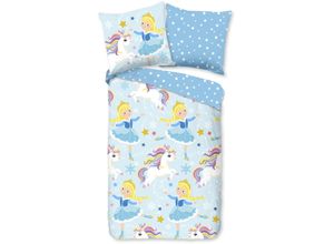 8717285222073 - Kinderbettwäsche GOOD MORNING Iceprincess Bettwäsche Gr B L 135 cm x 200 cm 1 St 1 St Biber-Flanell B L 80 cm x 80 cm blau Biber 135x200 Warm Weich Wende Reißverschluss Mädchen Einhorn