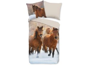 8717285222288 - Kinderbettwäsche GOOD MORNING Ponies Bettwäsche Gr B L 135 cm x 200 cm 1 St 1 St Biber-Flanell B L 80 cm x 80 cm bunt (multi) Biber 135x200 Winter Warm Reißverschluss Wendeoptik Kind Pferde