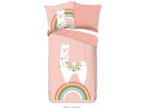 8717285222776 - Kinderbettwäsche GOOD MORNING Llamaa Bettwäsche Gr B L 135 cm x 200 cm 1 St 1 St Renforcé B L 80 cm x 80 cm rosa Baumwolle 135x200 Reißverschluss Wende Kind Mädchen Lama Rosa
