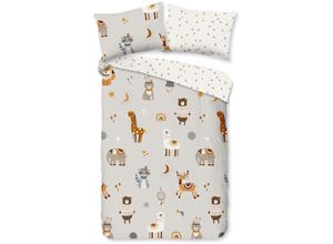 8717285224930 - Babybettwäsche GOOD MORNING Woody Bettwäsche Gr B L 100 cm x 135 cm Renforcé B L 60 cm x 40 cm grau Baumwolle 100x135 Reißverschluss Wende Baby Simple Tier Grau