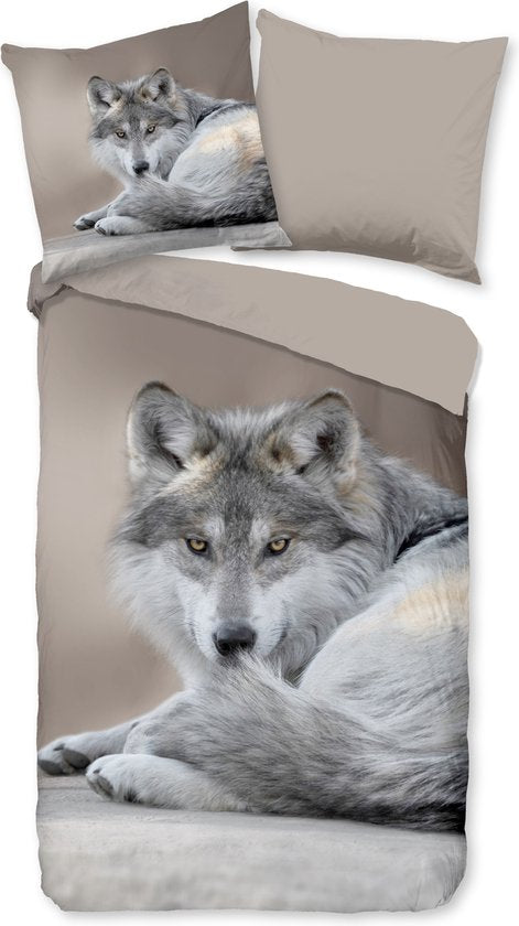 8717285225708 - Bettbezug Wolf - Taupe - (135x200 cm) - Mikrofaser