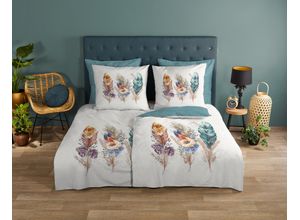 8717285226453 - Wendebettwäsche GOOD MORNING Via Bettwäsche Gr B L 155 cm x 220 cm 1 St 1 St Renforcé B L 80 cm x 80 cm blau (petrol) 100% Baumwolle 135x200 Reißverschluss Wendeoptik Federn Petrol